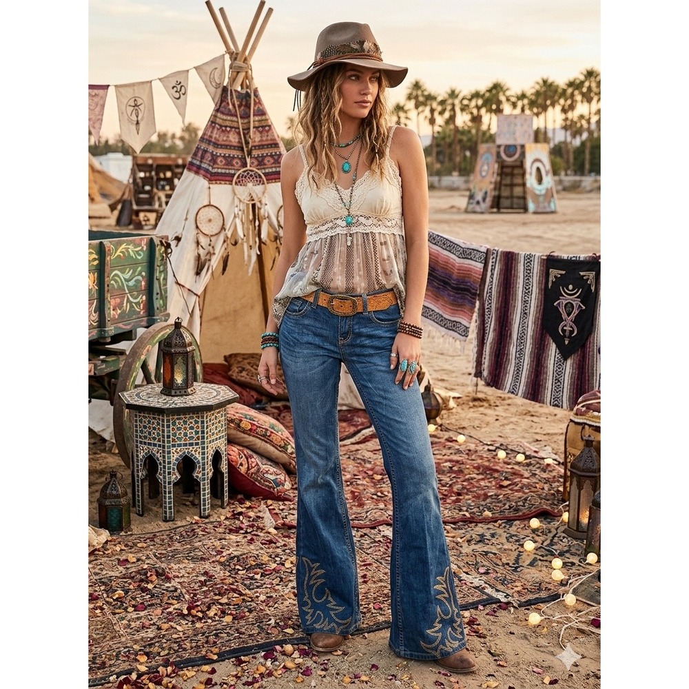 Cruel Denim Hannah Flare🧡 Jeans 27 Boho Western‎ Boot Stitch Bareback Festival